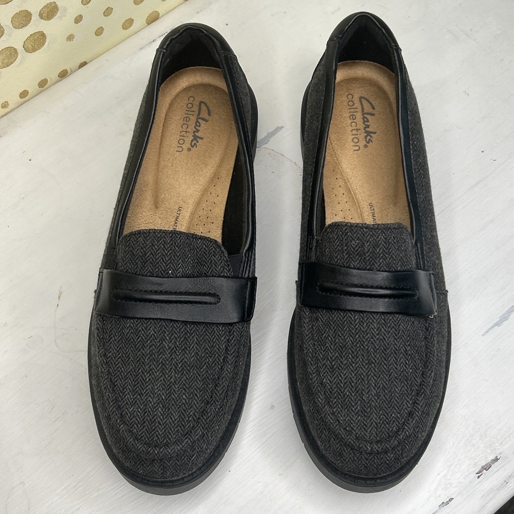 CLARKS Westlyn Bay Tweed Loafers Women's Size‎ 9.5 W-Black-New!